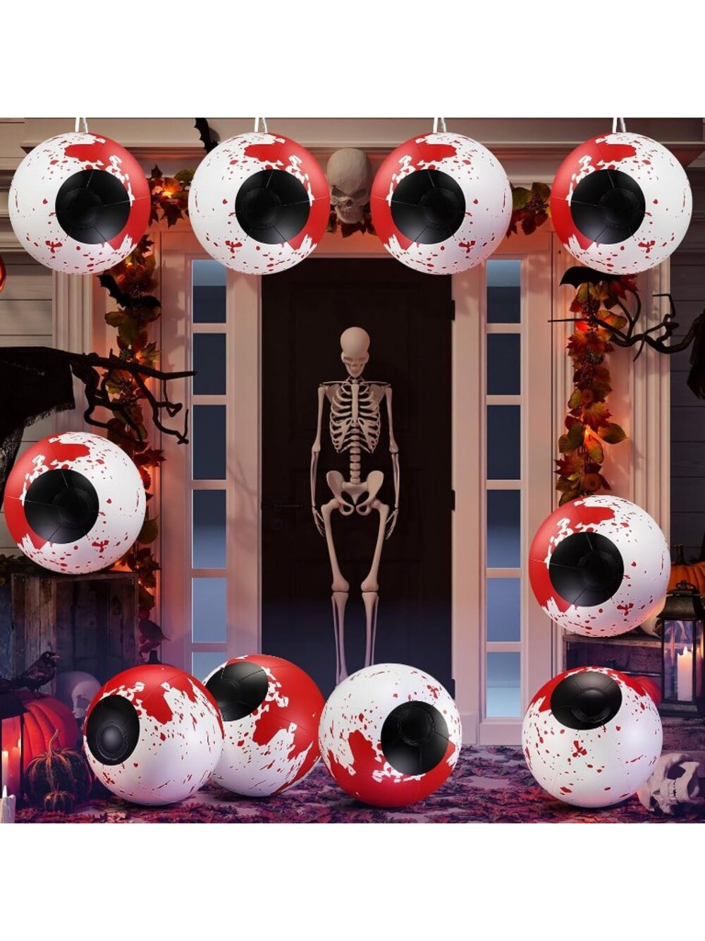 🎃10 Pcs Halloween Inflatable Eyeball Decoration with Hanging Hook 12 Inch Scary